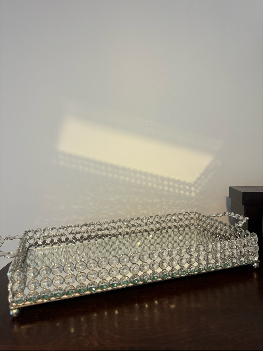 Crystal Beaded Silver Decorative Vanity Tray